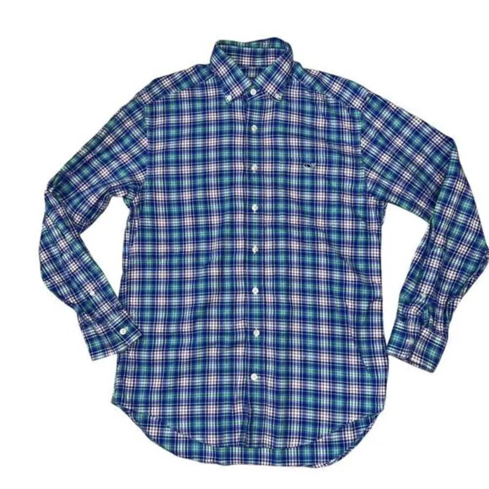 Vineyard Vines Tucker Long Sleeve Blue Pink Plaid Button Down Shirt‎ Size Small